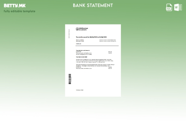 Модерен стил Обединетото Кралство HM Revenue & Customs, шаблон за извод од банка